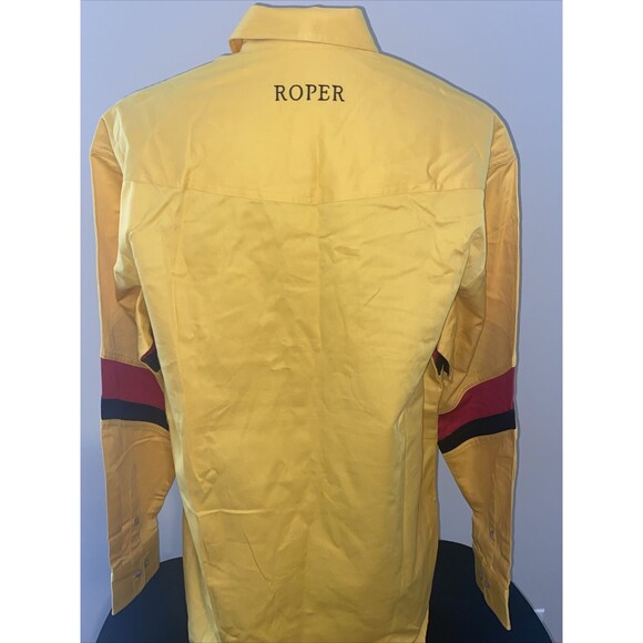 Roper Western Shirt Cowboy Large Yellow Red Vintage 90s Embroidered Striped - Picture 10 of 16